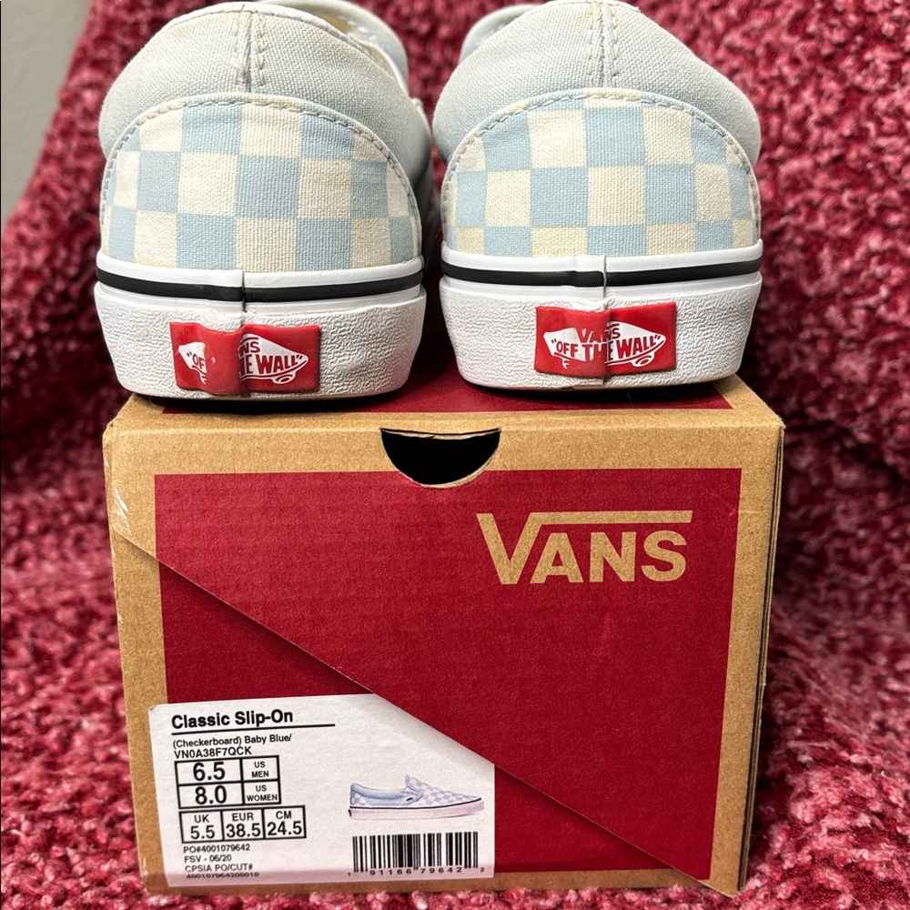 Vans Slip-On Checkerboard Sneakers in Light Blue and White - Picture 4 of 7